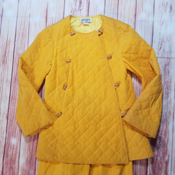Vintage Glenora Jr's LTD Solid Yellow Pants Set 2 Piece With Button Jacket - Picture 3 of 16